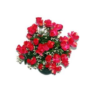 Coupe 48 roses + gypsophiles - Hauteur 55 cm - Violet lavande, rose fushia