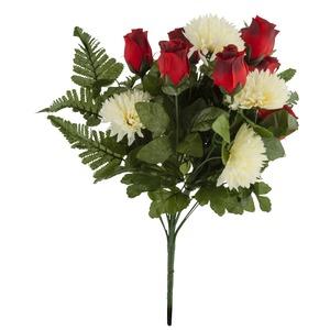 Bouquet piquet de 18 roses et chrysanthèmes artificiels - Hauteur 50 cm - Blanc crème