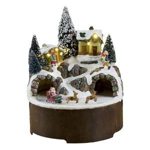 Village de Noël musical et lumineux traineau Père Noël - 16,5 x 16,5 x 21 cm - Multicolore