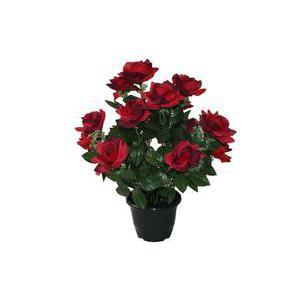 Potée de 14 roses ouvertes - Polyester - Taille standard - Rouge