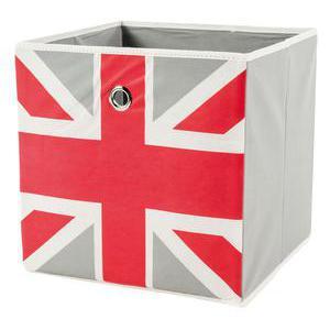 Cube de rangement UK - Tissu non tissé - 31 x 31 x H 31 cm - Rouge, blanc et gris