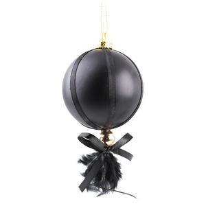 Boule de Noël plume et ruban - Plastique - Ø 8 cm - Noir