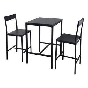 Table haute + 2 chaises - Métal et mdf - 60 x 60 x H 90 cm - Noir