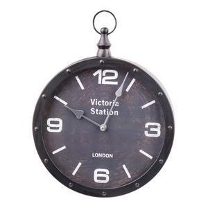 Horloge Déco Industrielle - Fer et verre - 30 x 4 x H 37 cm - Noir