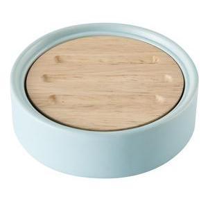 Porte-savon - Céramique et bambou - 11 x 11 x H 3,2 cm - Bleu