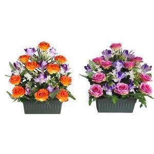 Jardinière de roses et iris - Plastique et polyester - H 43 cm - Différents coloris