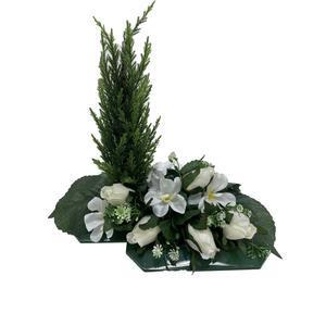 Jardinière cyprès, roses et chrysanthèmes artificiels - H 40 cm - Différents modèles - Multicolore