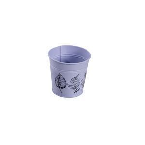 Cache-pot en métal imprimé feuilles - ø 11 x H 10 cm - Violet - MOOREA