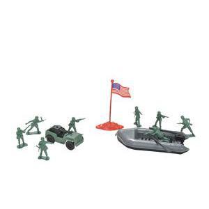 Figurines militaires + accessoires en polypropylène - 24,5 x 15 x 3 cm - Vert