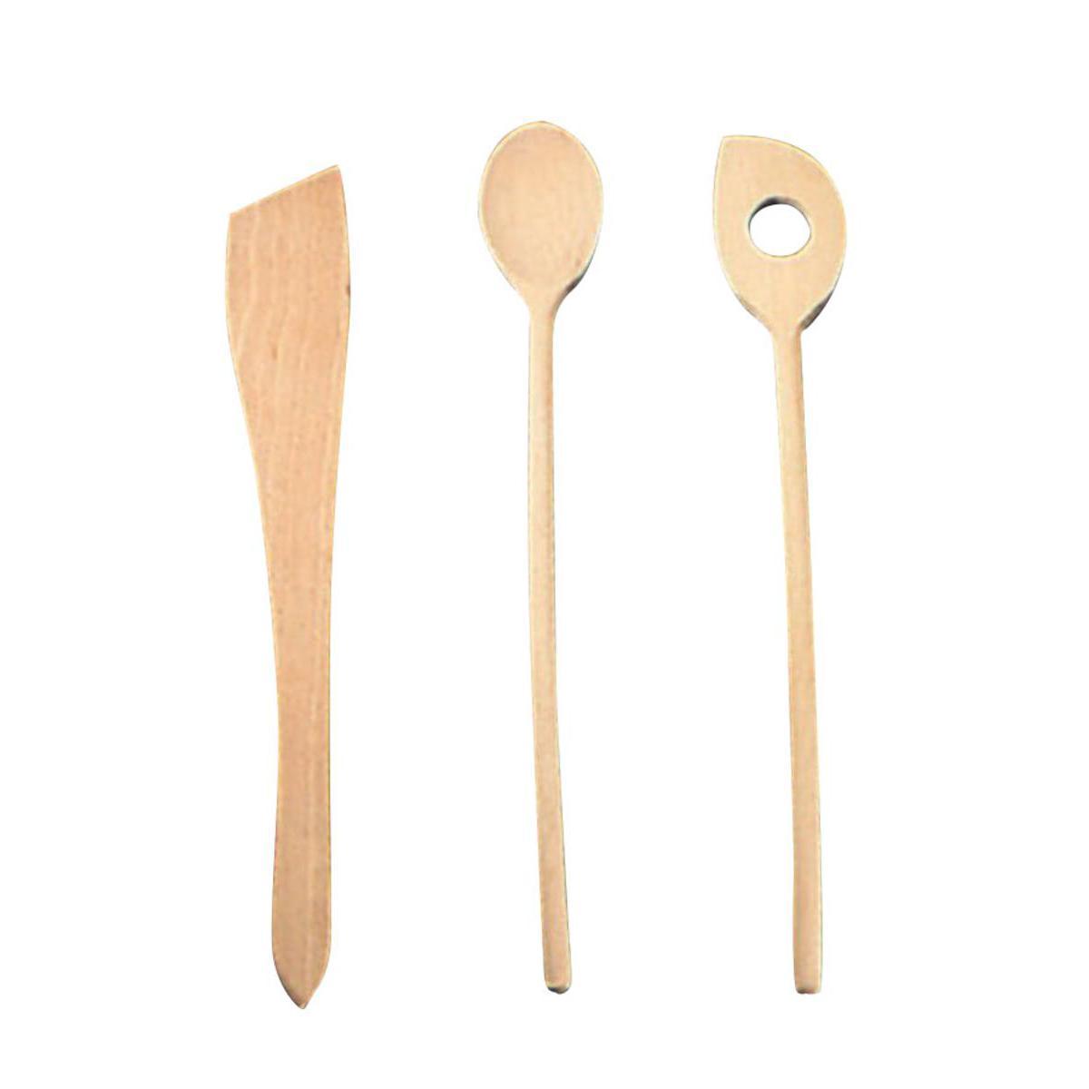 Lot de 2 cuillères et une spatule - Hêtre - 39 x 9,5 x 2 cm - Marron