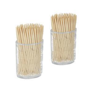 Lot de 2 tonnelets de 100 cure-dents - Bouleau - 16 x 9,5 x 1,9 cm - Marron