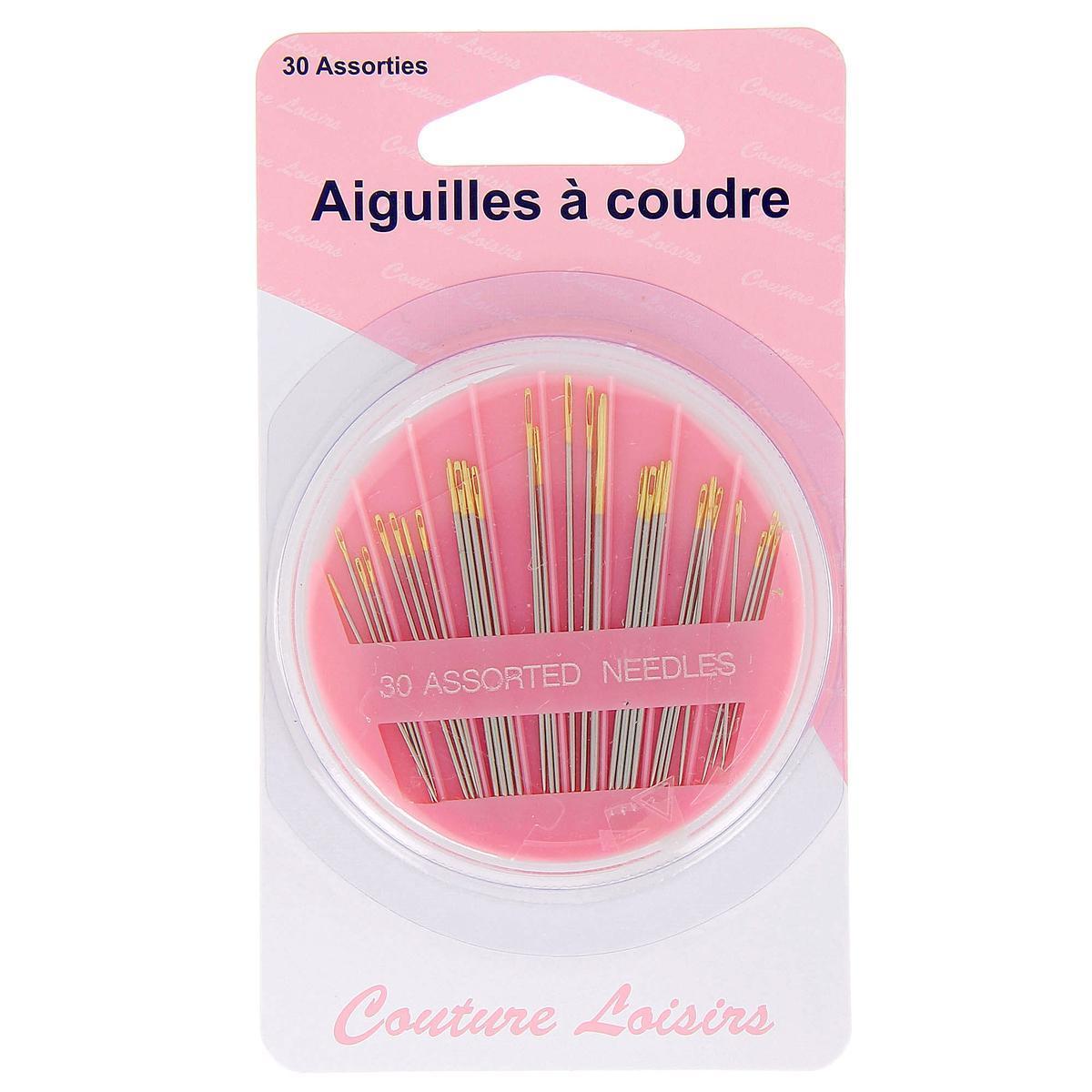 30 aiguilles à coudre - Acier - Taille assorties - Gris et jaune