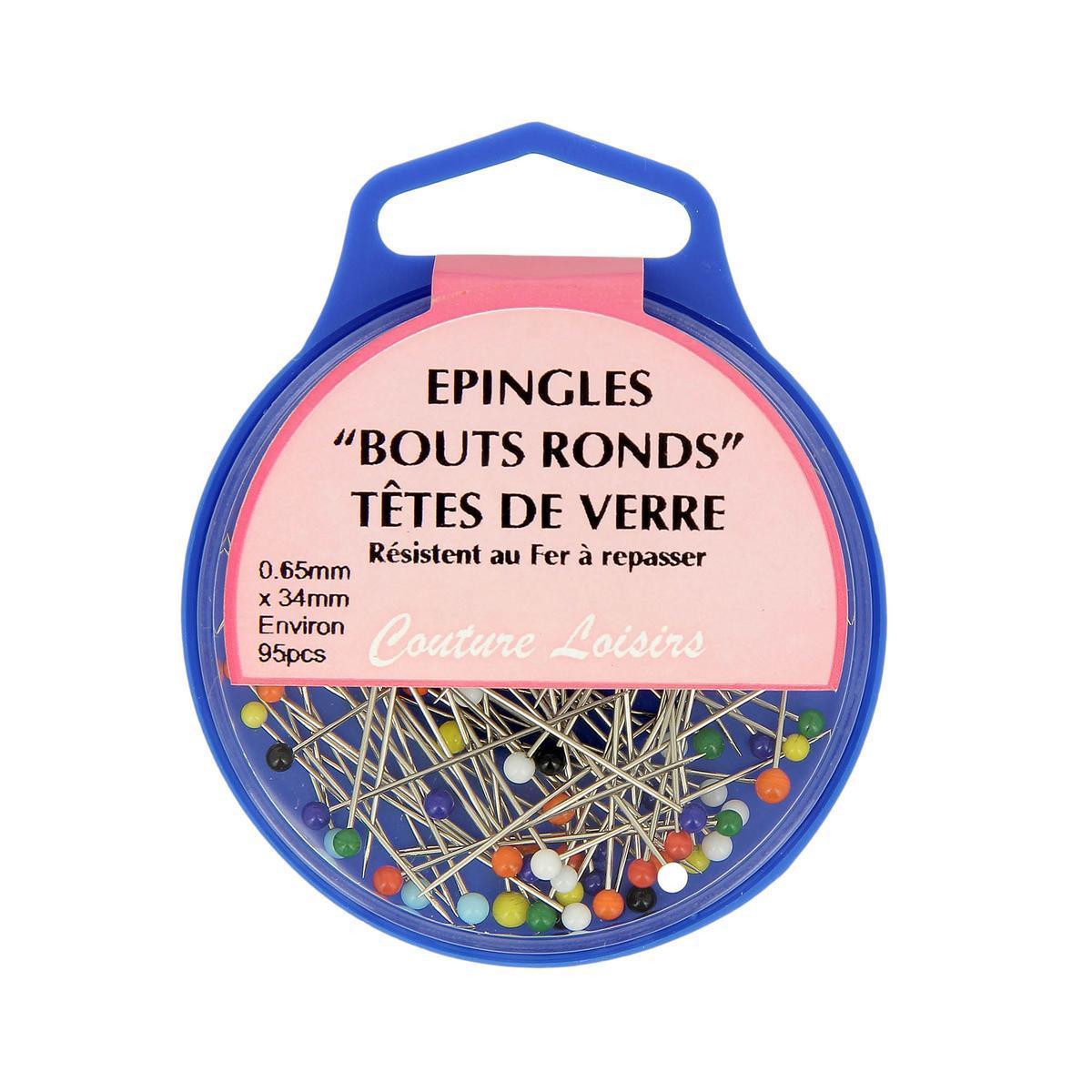 Epingles têtes de verre - Acier - 0,65 x 34 mm - Multicolore