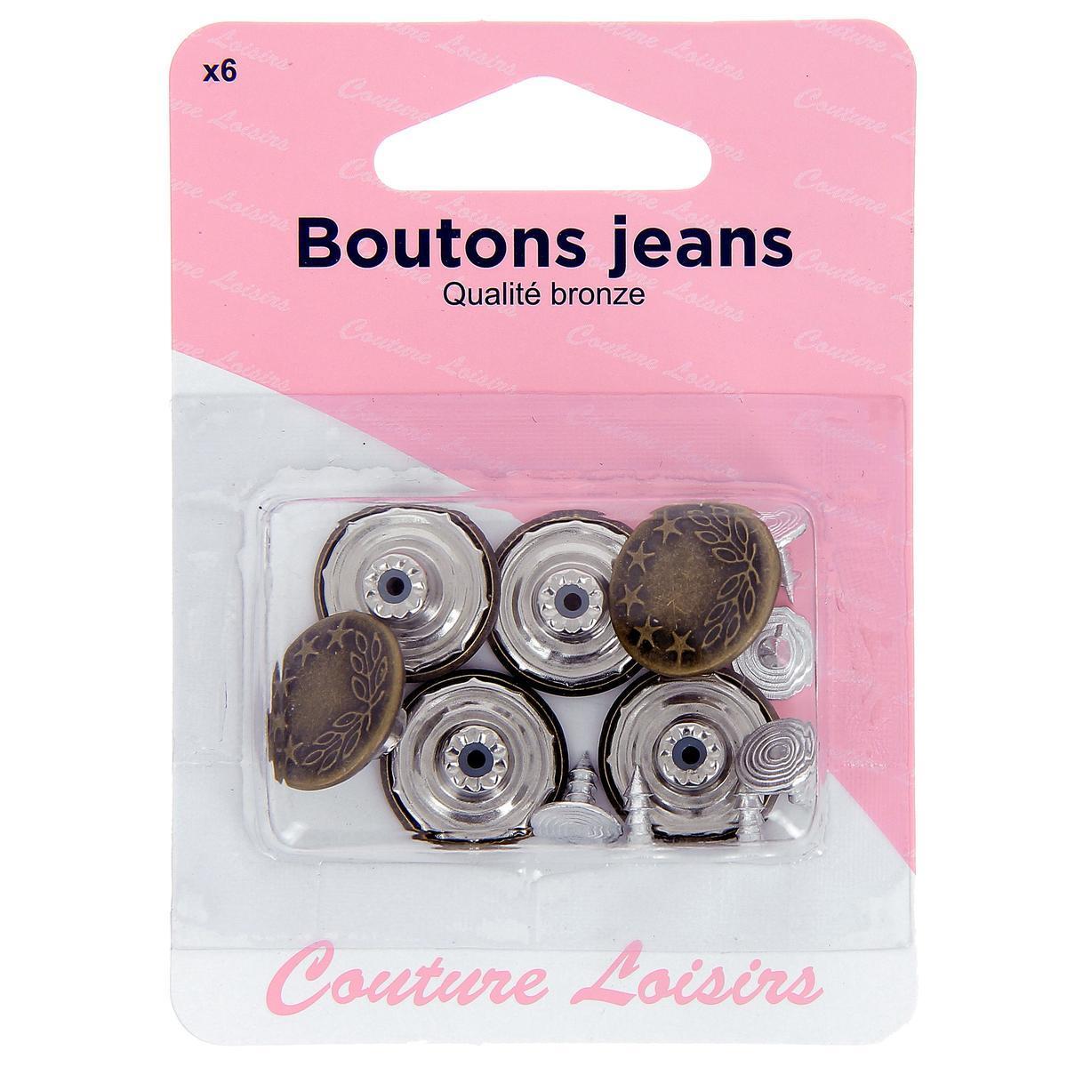 6 boutons jean - Acier - Ø1,6 cm - Bronze