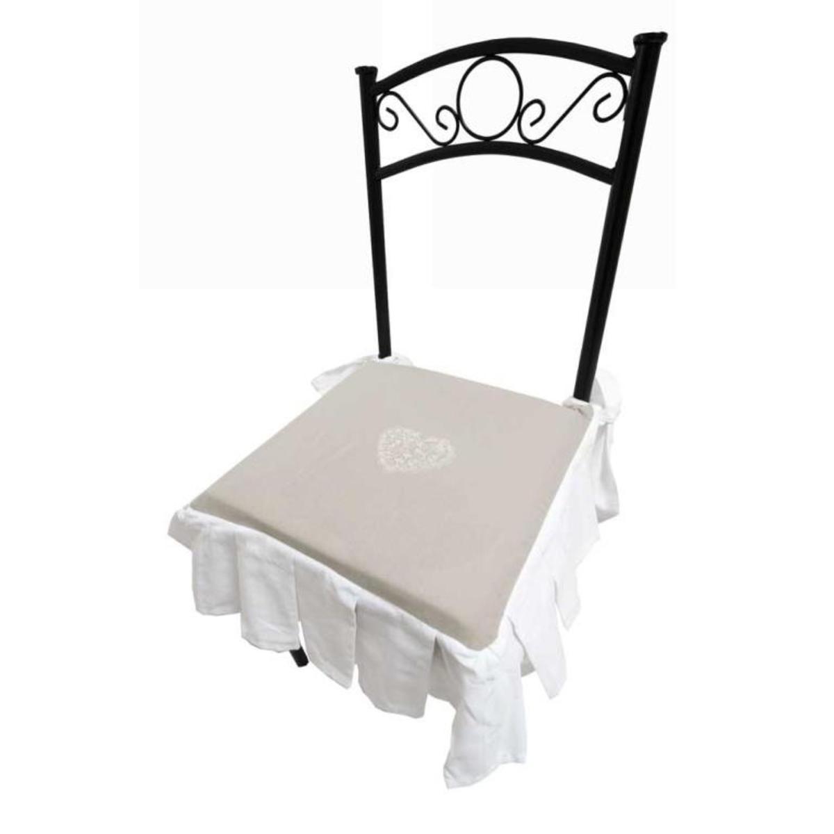 Galette de chaise Secret - 40 x H 3 x 40 cm - Beige, blanc