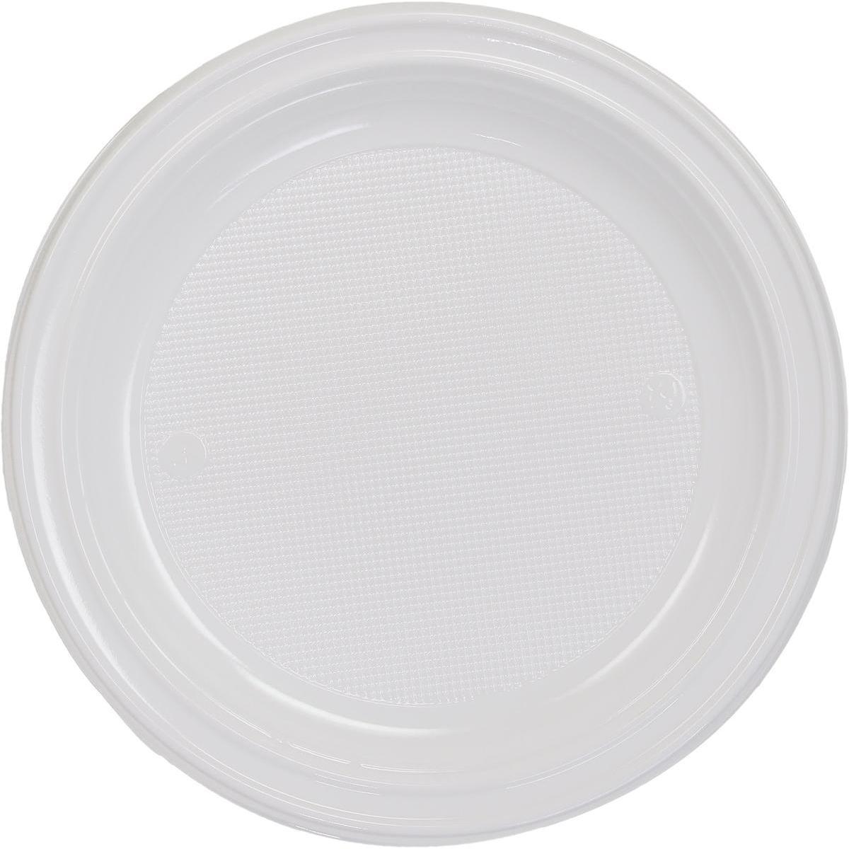 Lot de 50 assiettes en plastique - 20,5 cm - Polystyrène - Blanc