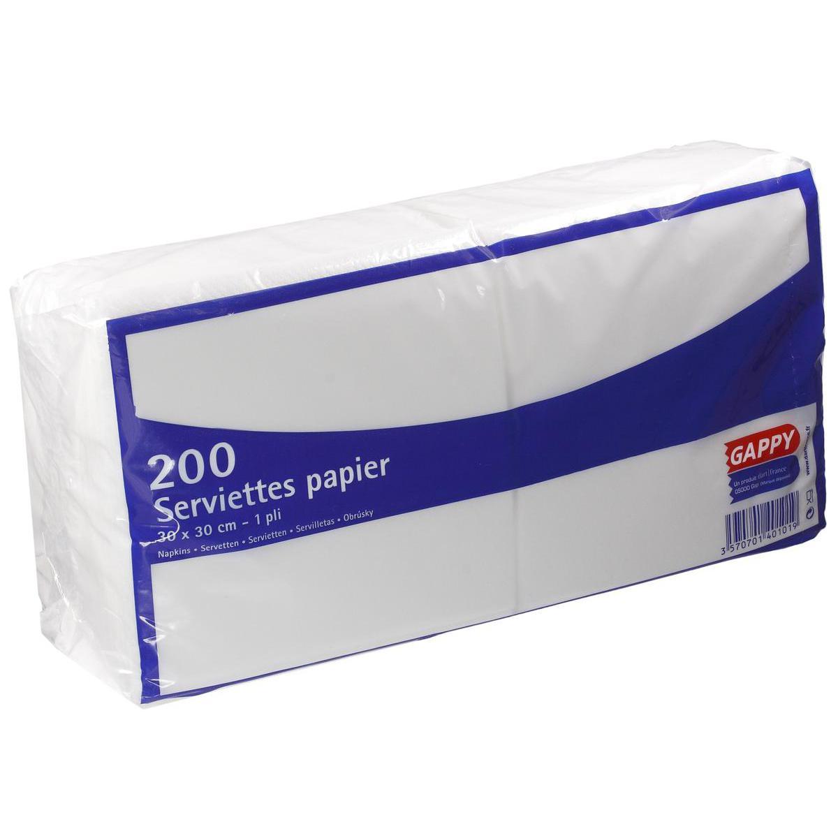 Lot de 200 serviettes - 30 x 30 cm - Ouate de cellulose - Blanc