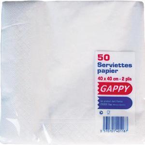 Lot de 50 serviettes - 2 plis - 38 x 30 cm - Ouate de cellulose - Blanc