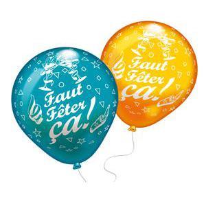 Lot de 8 ballons Faut fêter ça - Latex - 25 cm - Multicolore