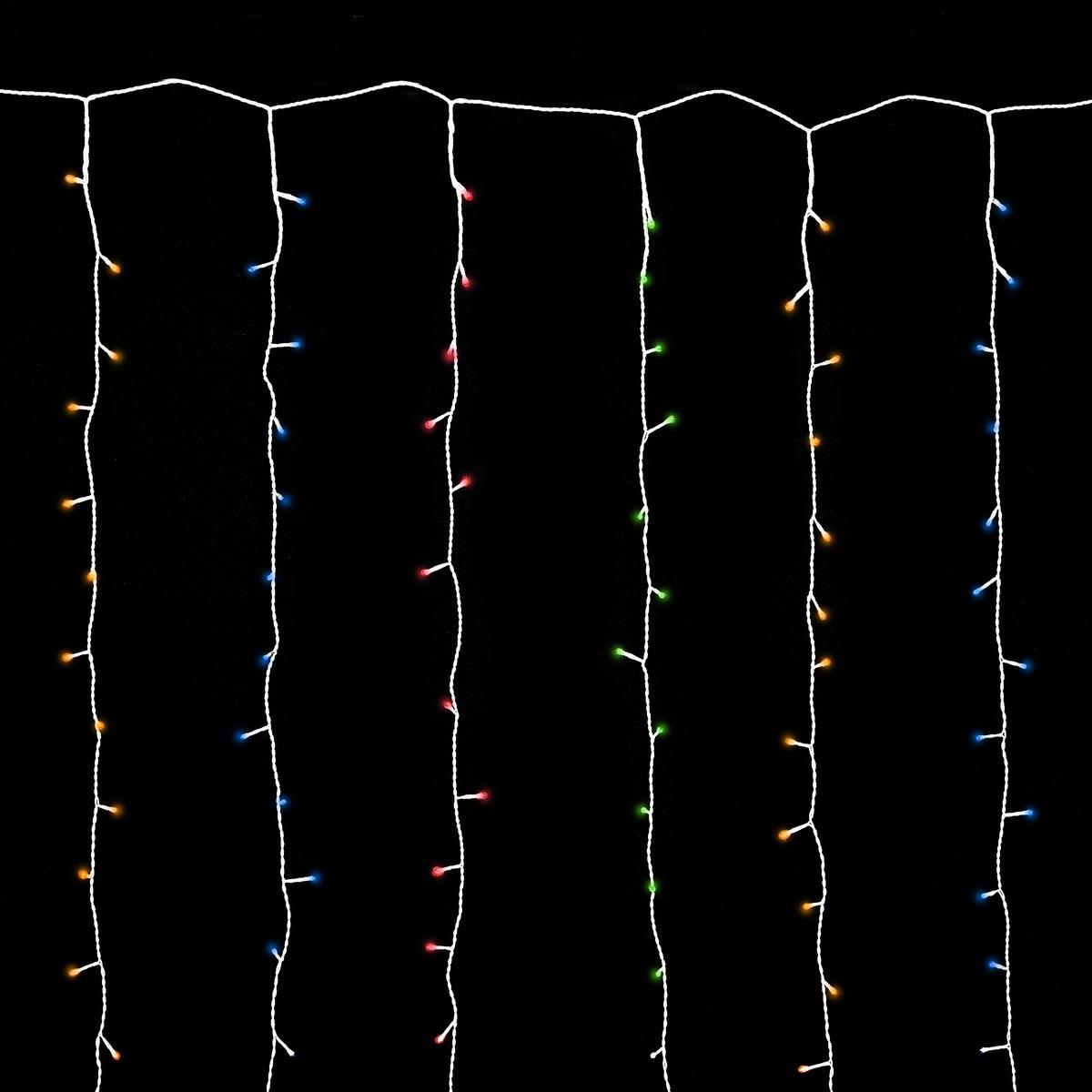Guirlande électrique rideau 180 led lucioles 8 fonctions 24 V - 1,2 x 2 mètres - Multicolore