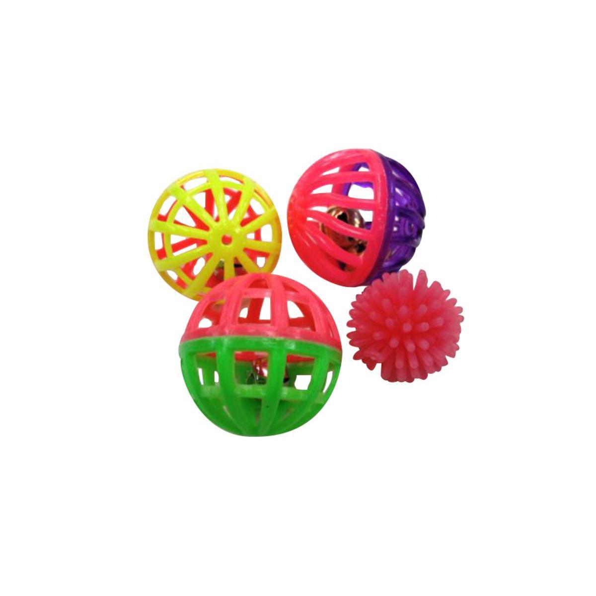 Lot de 4 jouets pour chat - Plastique - Diamètre 4 cm - Multicolore