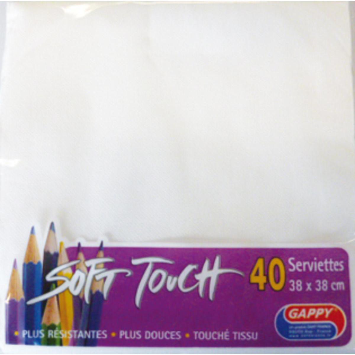Lot de 40 serviettes en papier Soft Touch Gappy - 38 x 38 cm - Pure Ouate de Cellulose - Blanc