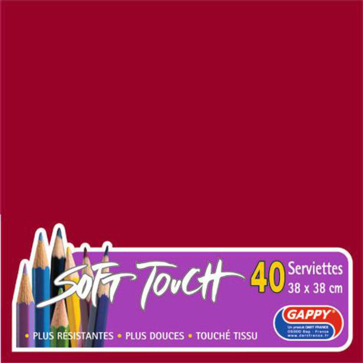 Lot de 40 serviettes en papier Soft Touch Gappy - 38 x 38 cm - Pure Ouate de Cellulose - Rouge