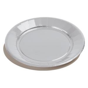 Lot de 6 assiettes en carton - Diamètre 27 cm - Gris argenté