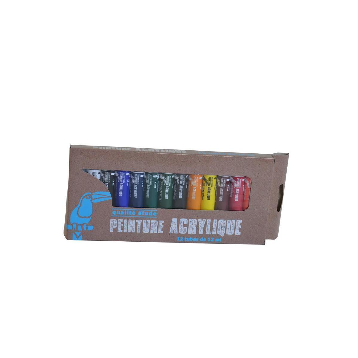 Lot de 12 tubes de peinture acrylique - 12 x 12 ml - Multicolore