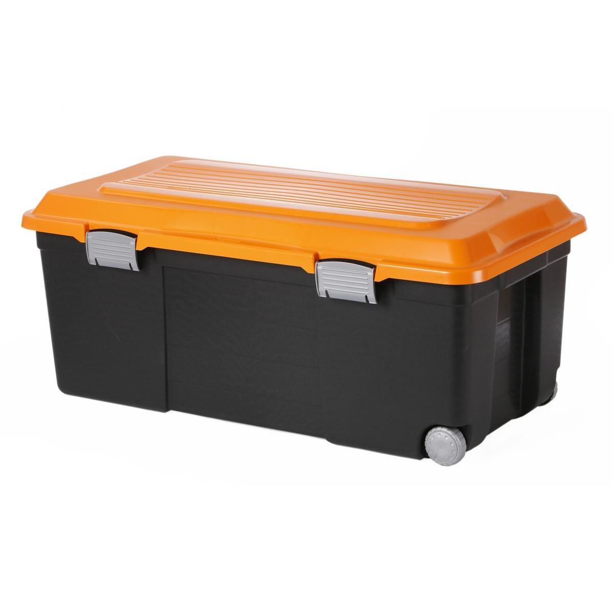 Malle de rangement - Plastique - 80 x 40 x H 34 cm - Orange et noire