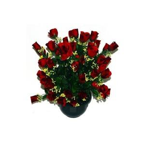Coupe de 48 roses + gypsophiles - Hauteur 55 cm - Rouge