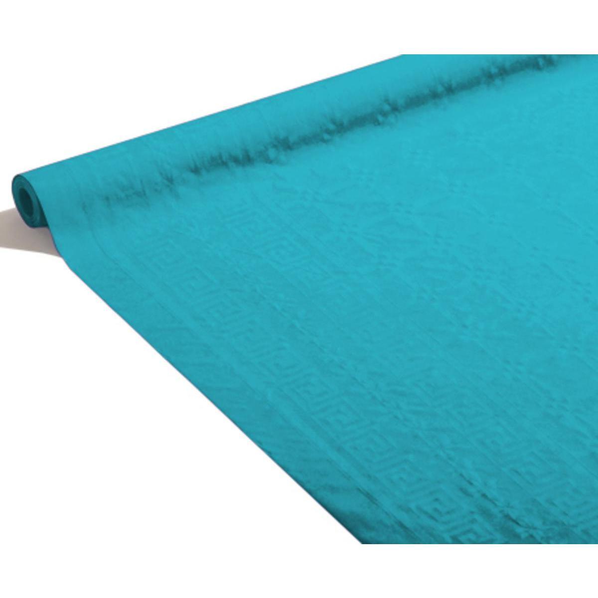 Nappe damassée - papier - 1,18 m x 6 m - Bleu turquoise