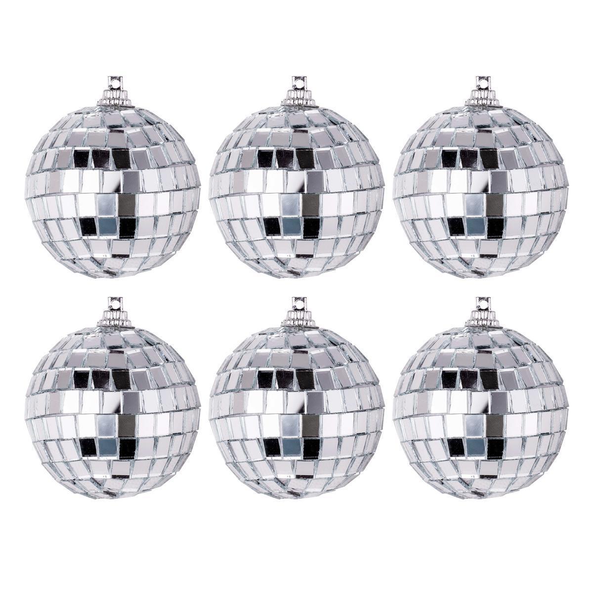 Boîte de 6 boules miroir - Diamètre 6 cm - gris Argenté