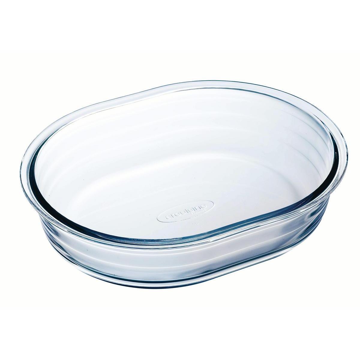 Plat ovale à gratin en verre - Longueur 25 cm - Blanc transparent