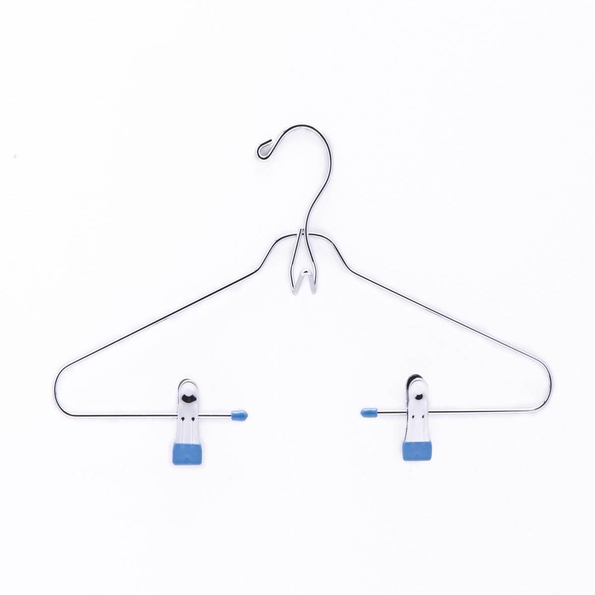 2 cintres chromés 3 vêtements avec pinces - 38 cm - Bleu