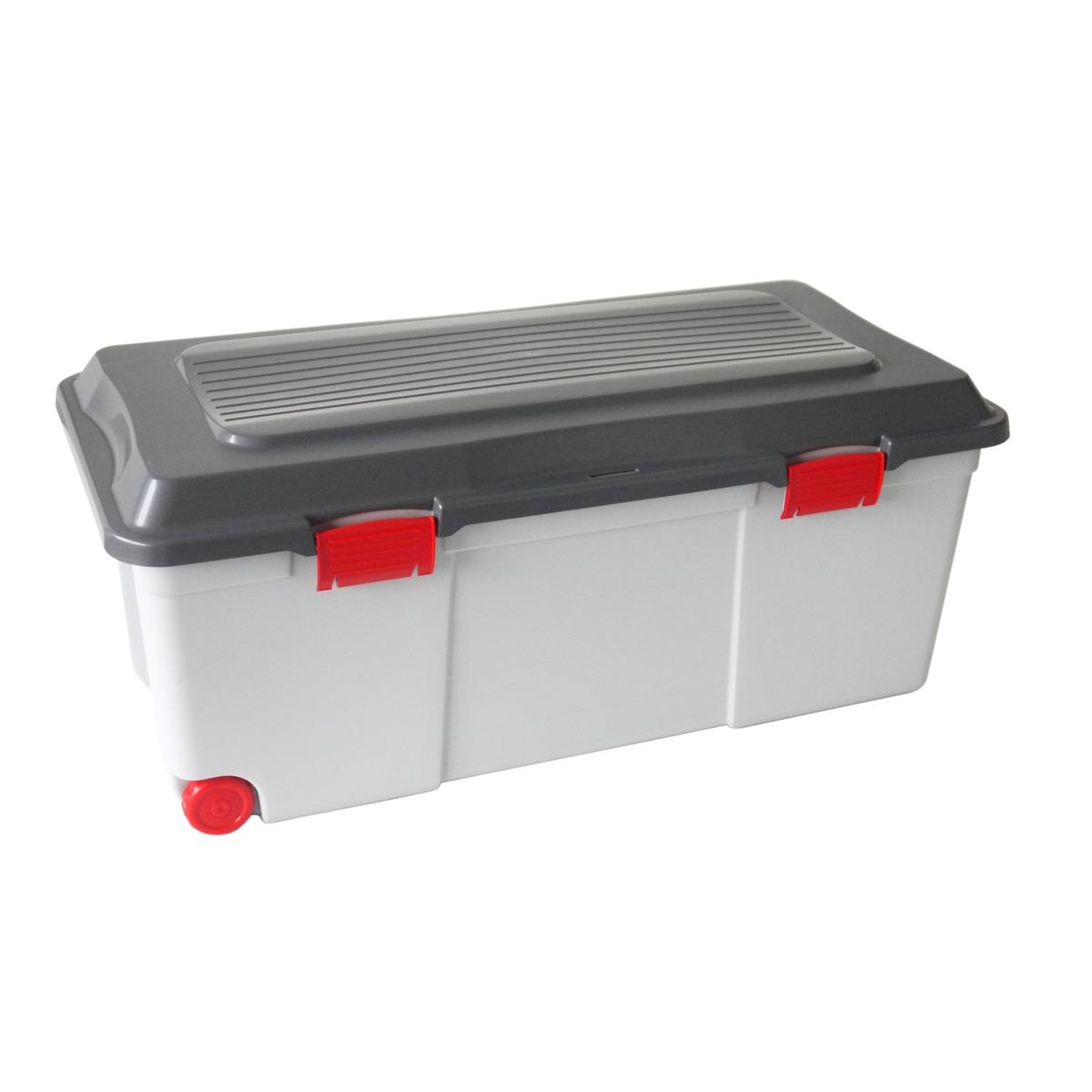 Malle de rangement à roulettes gamme Camper en plastique - 75 litres - Gris