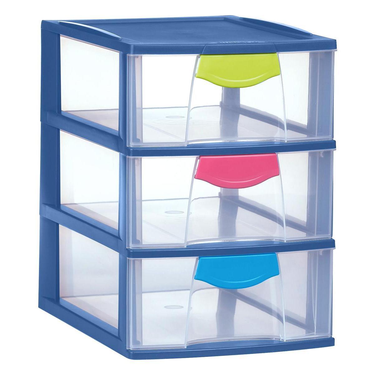 Mini tour 3 tiroirs Magic Case Trendy - L 25 x H 27 x l 19 cm - Transparent, bleu, multicolore