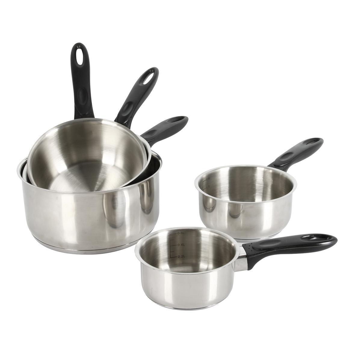 Lot de 5 casseroles - Acier inoxydable - Diamètre 12 / 14 / 16 / 18 / 20 cm - Gris