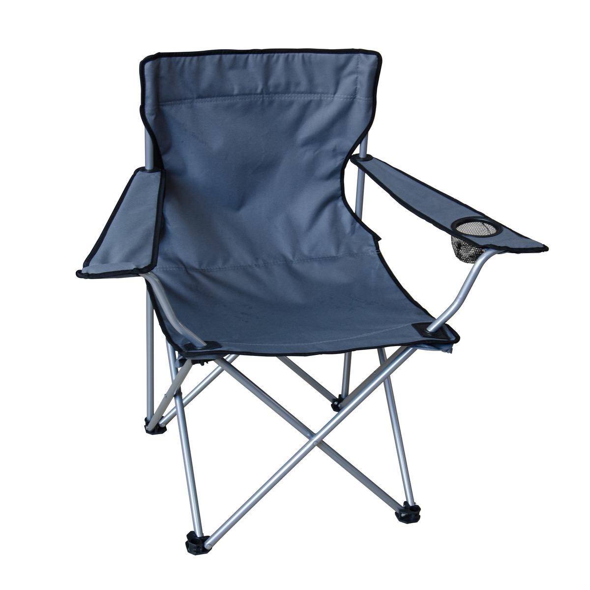 Chaise de camping avec repose-verre - 50 x 50 x H 80 cm - Gris