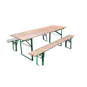 Table de brasserie + 2 bancs en pin - 170 x 60 x 46 cm - beige, vert