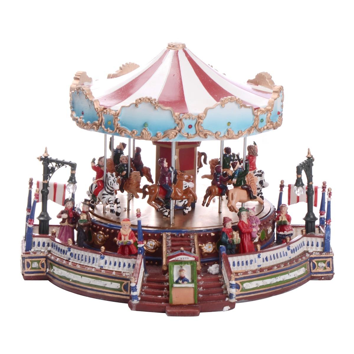 Village musical et lumineux Carrousel de Noël - 31 x 27,5 x 32,5 cm - Multicolore