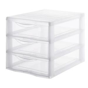 Mini tour de rangement 3 tiroirs - L 36 x H 25.5 x l 26 cm - Différents modèles - Transparent, blanc