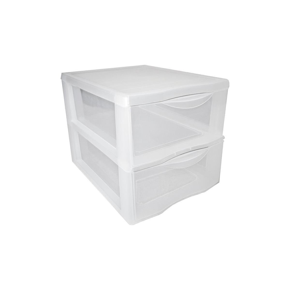 Mini tour de rangement 2 tiroirs - L 36 x H 26 x l 25.5 cm - Différents modèles - Transparent, blanc