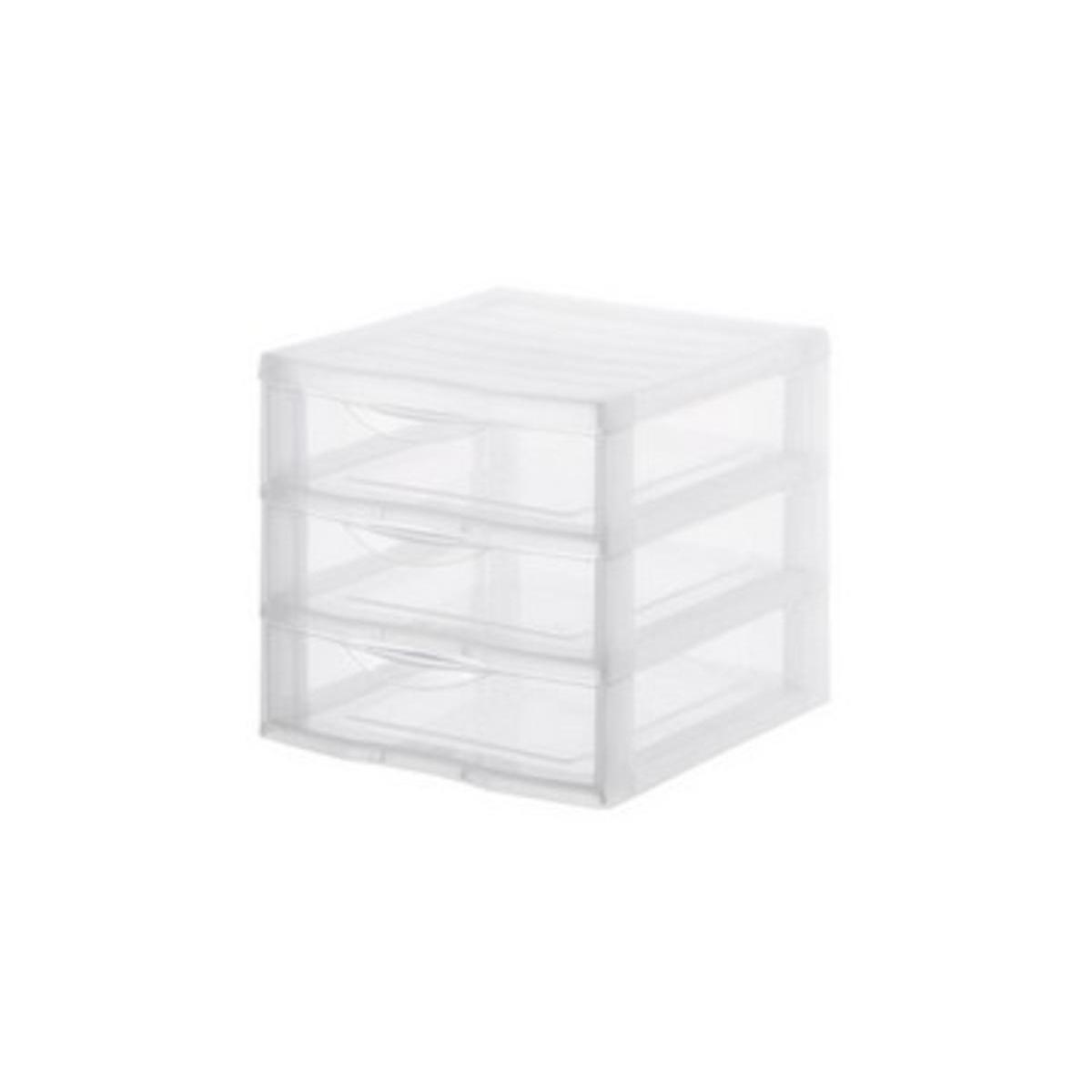 Mini tour de rangement 3 tiroirs - L 21 x H 17 x l 18 cm - Différents modèles - Transparent, blanc