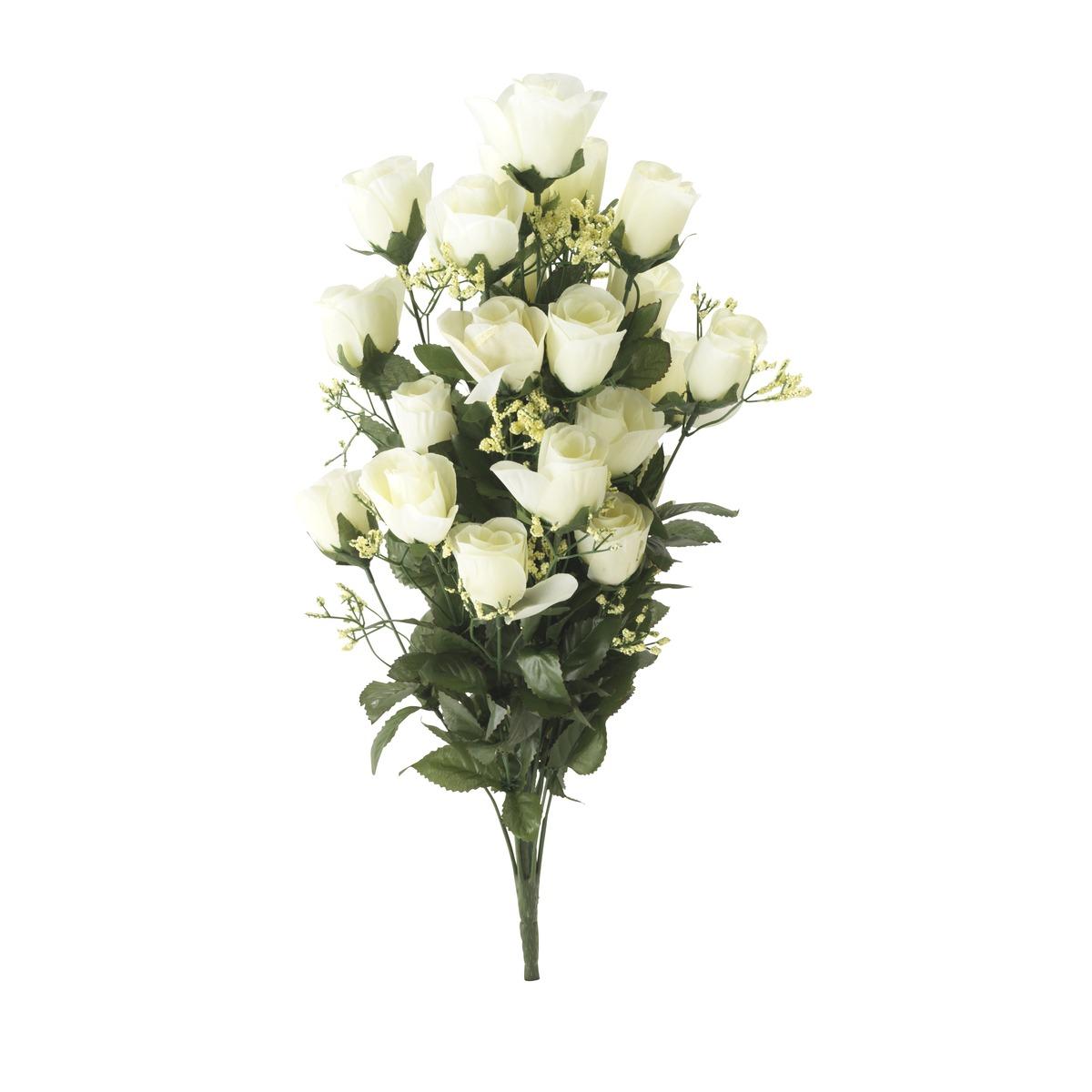 Bouquet piquet de 24 roses et gypsophiles artificielles - Hauteur 60 cm - Blanc crème