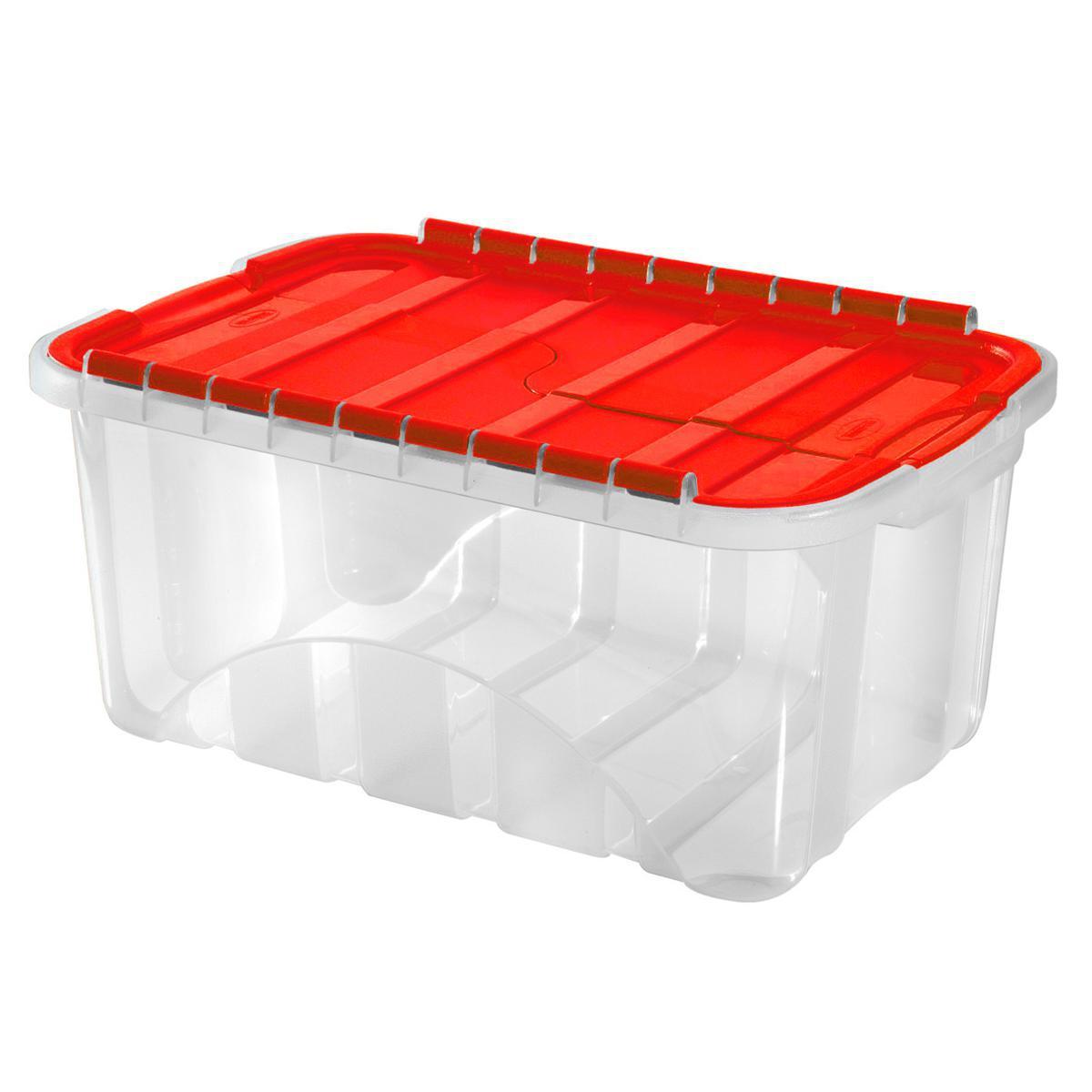 Box de rangement avec couvercle - 16 litres - 43 x 28 x 20 cm - Rouge, transparent