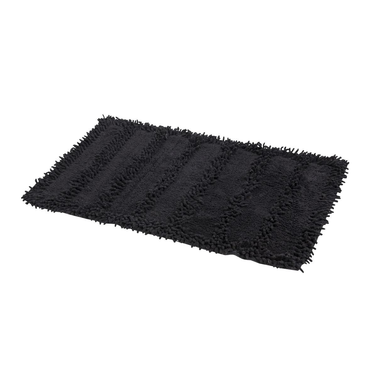 Tapis de salle de bain effet rayures en coton - 50 x 80 cm - Noir