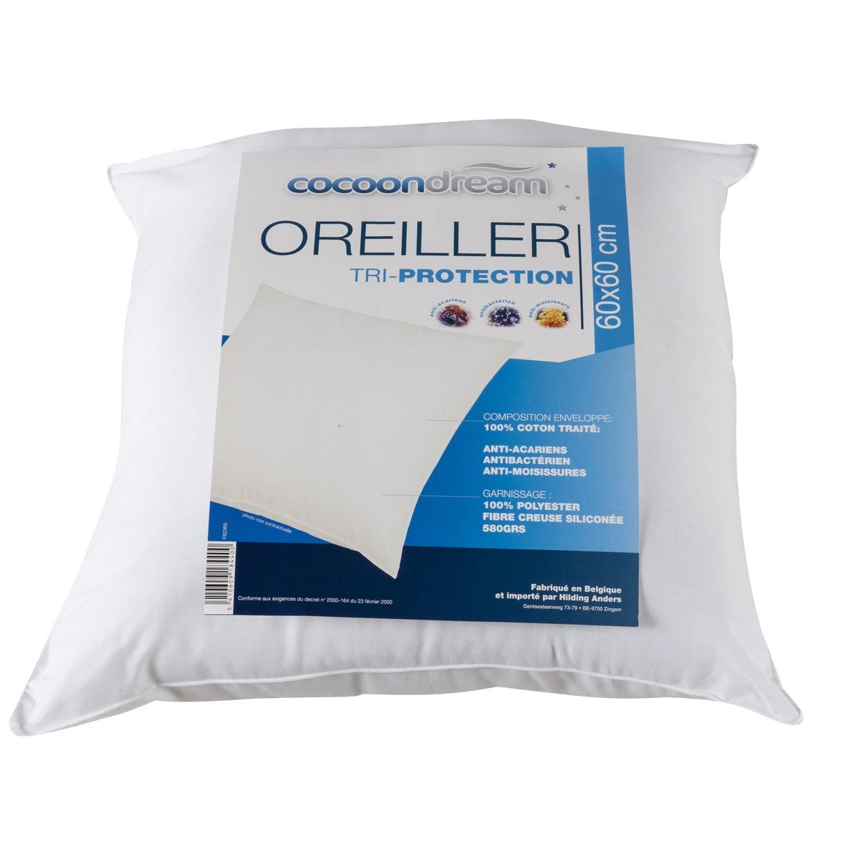 Oreiller triple-protection - 60 x 60 cm - Blanc