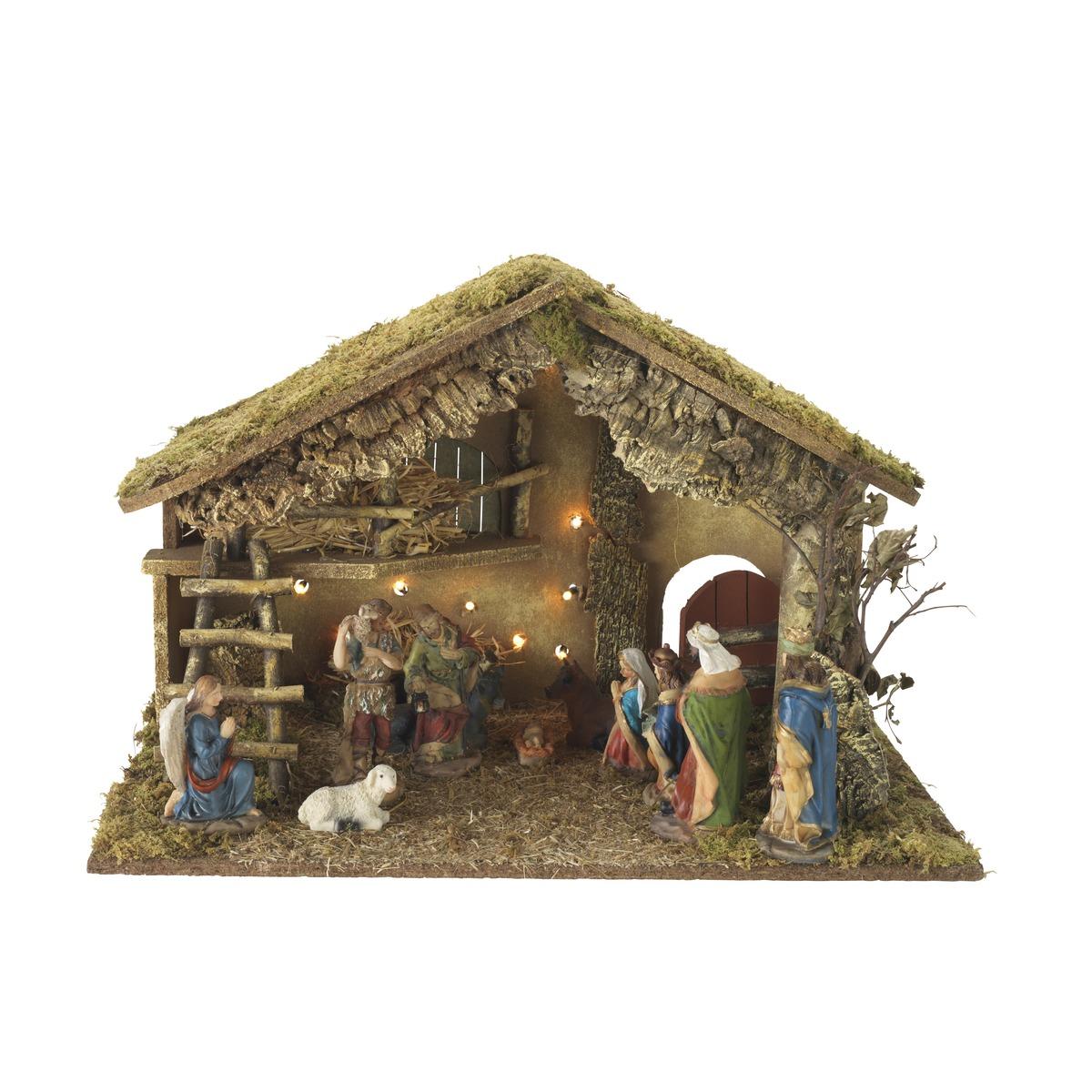 Crèche lumineuse avec 11 santons - 60 x 40 x 35 cm - Multicolore