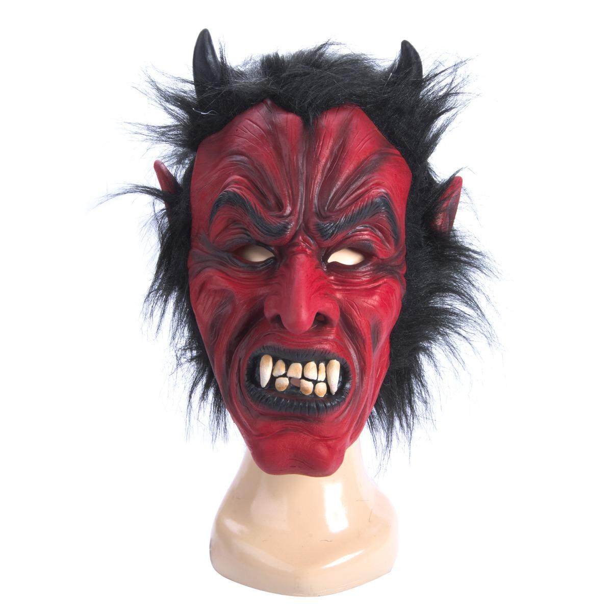 Masque de monstre en latex avec cheveux - 30 x 20 cm - Rouge